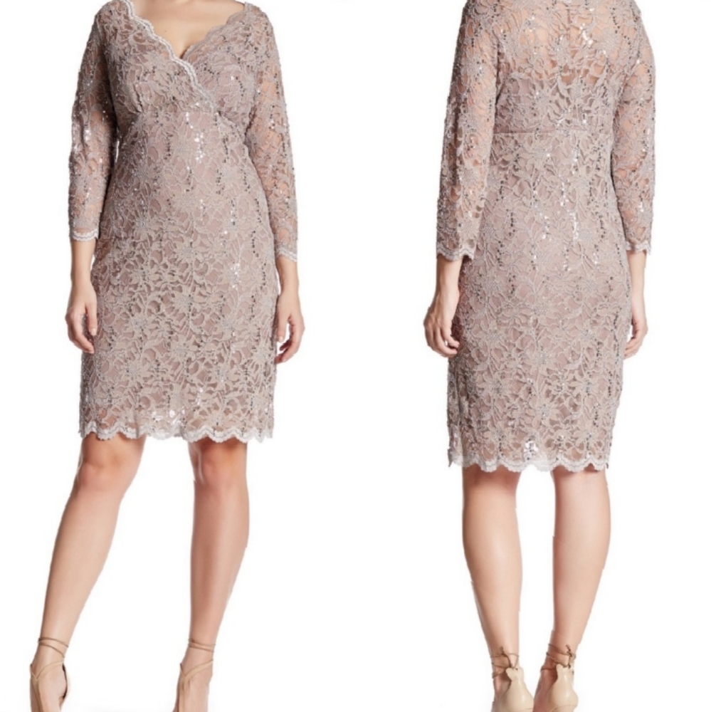 MARINA Blush Lace Sequin Sheath Dress